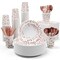 White and Rose Gold Party Supplies - 350 PCS Disposable Dinnerware Set - White Paper Plates Napkins Cups, Gold Plastic Forks Knives Spoon for Graduation, Birthday, Cocktail Party